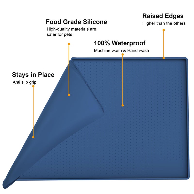 Mofason Pet Food Mat Waterproof Dog Mat 24â€x16â€ Large â€“ 0.5â€ inch Raised Edge, Pet Cat Silicone Feeding Placemat Water Bowl Tray for Floors, Nonslip Washable Dog Mat for Food and Water - Image 5